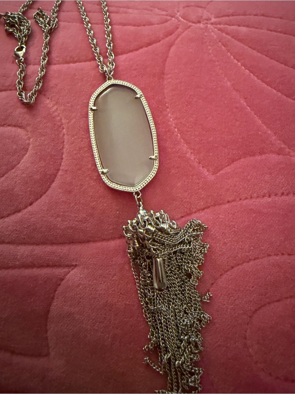 Kendra Scott Gold-tone Necklace with Blush Oval Stone and Tassel